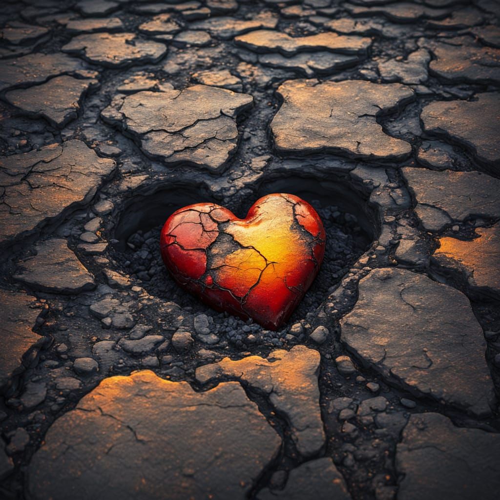 Heart's Search in Ashes: Surreal Oil Painting