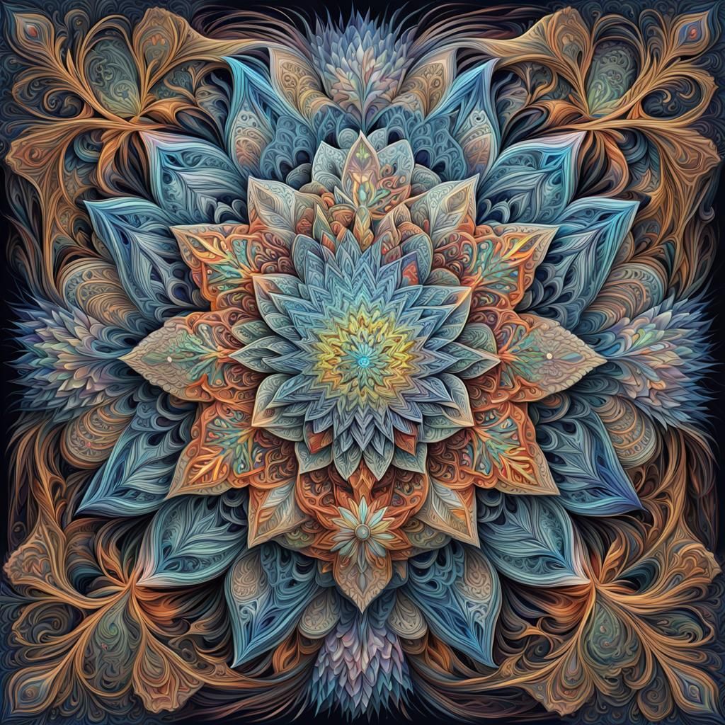 Intricate Prism Diamond Snowflake Mandala in Digital Art