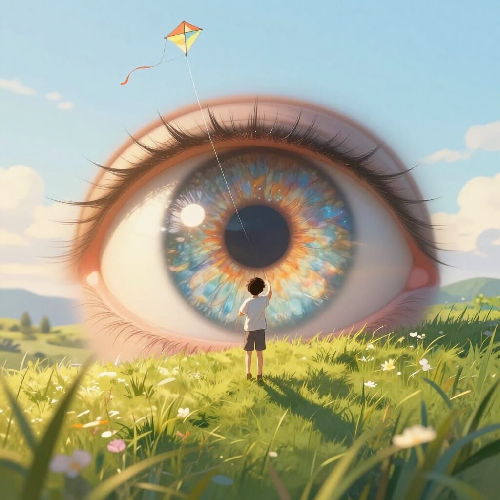 AI Eye Reflecting Childhood Memory in Golden Hour