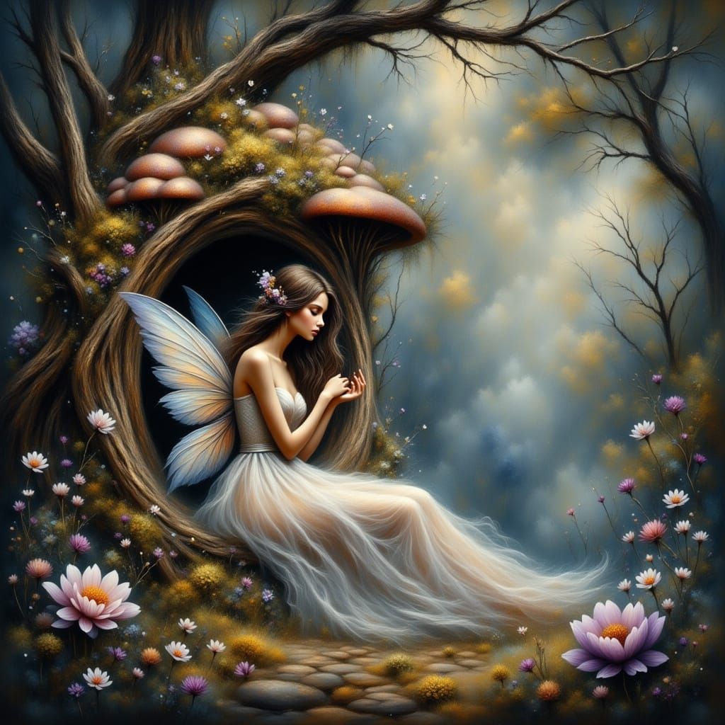 Whimsical Fairy in Gritt Grungy Oil Painting Style