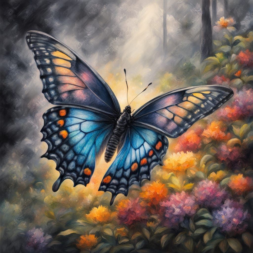 Ethereal Butterfly in Charcoal and Gouache Style