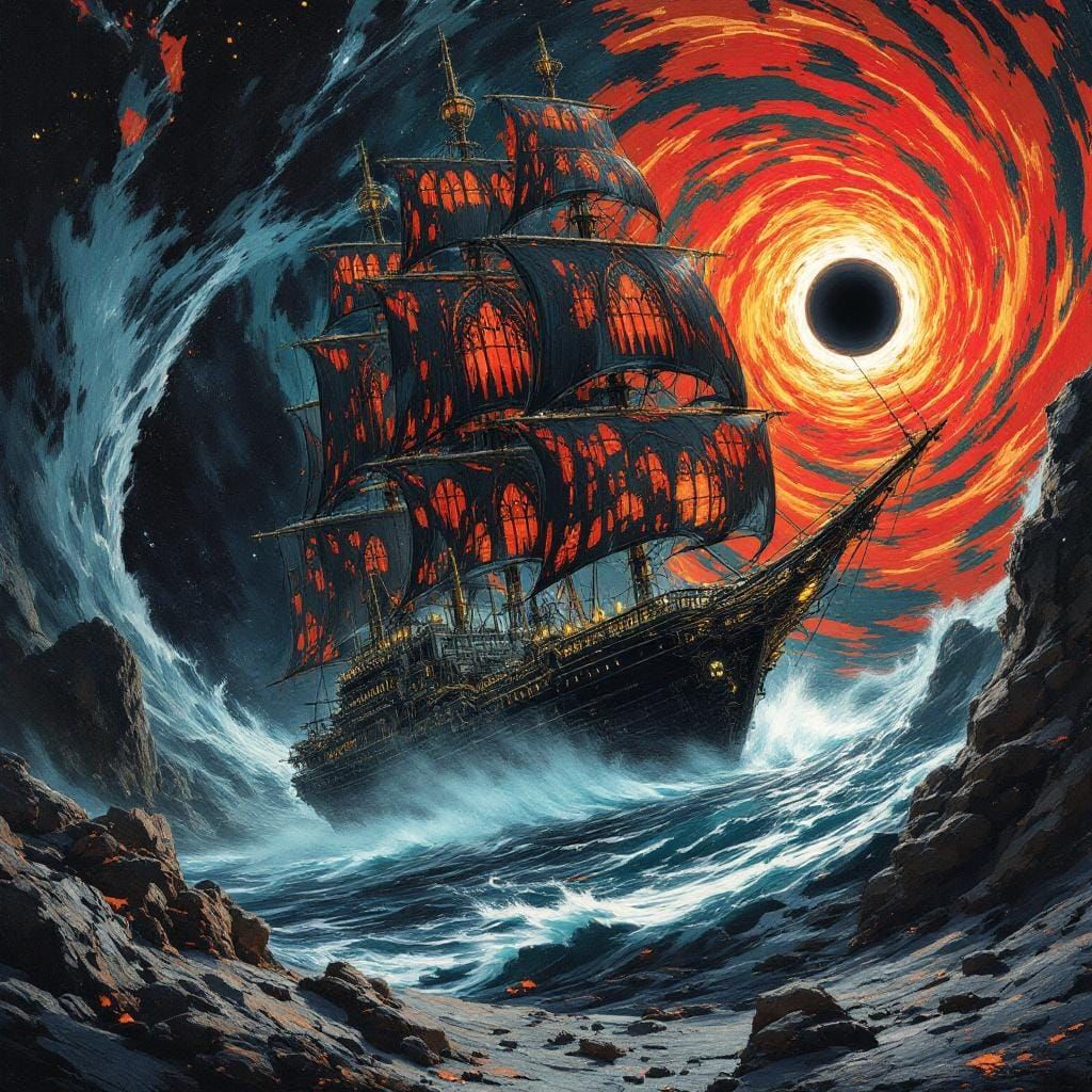 Gothic Cruiser Drifting Past a Black Hole