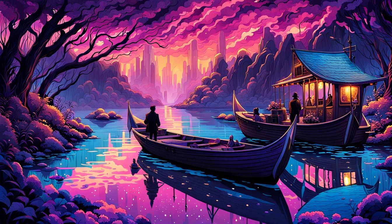 Ethereal Purple Creature on Bioluminescent River