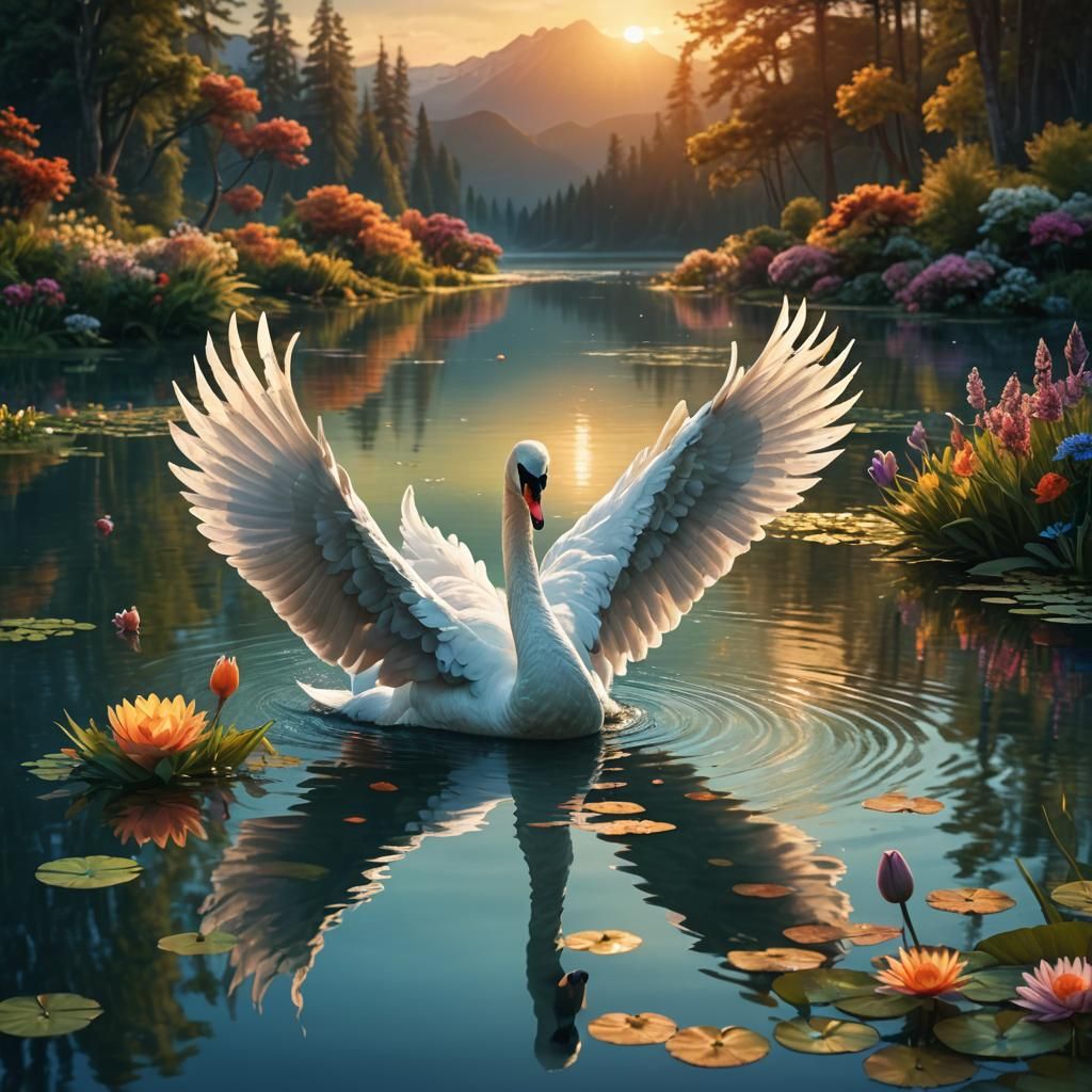 Swan Glides Across Lake: Fantasy Concept Art
