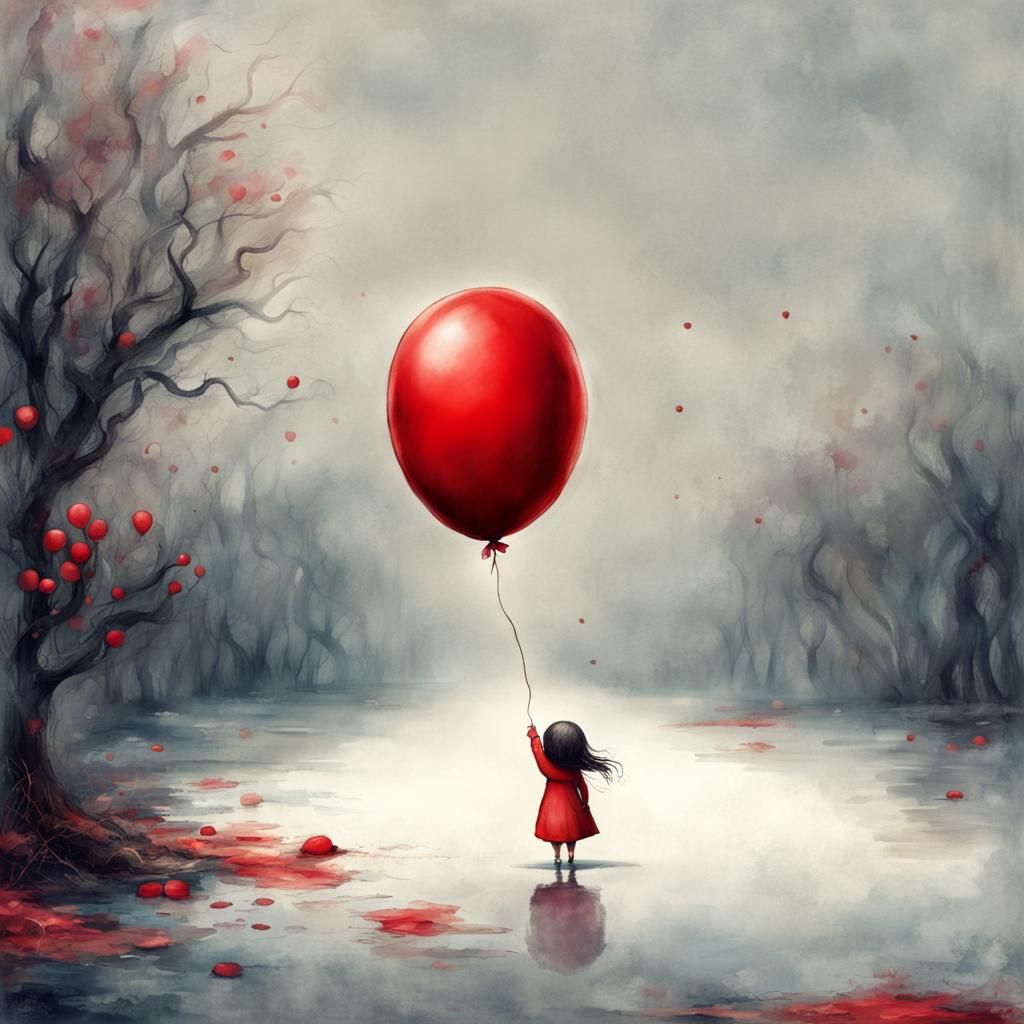 Vintage Illustration of a Lonely Red Balloon
