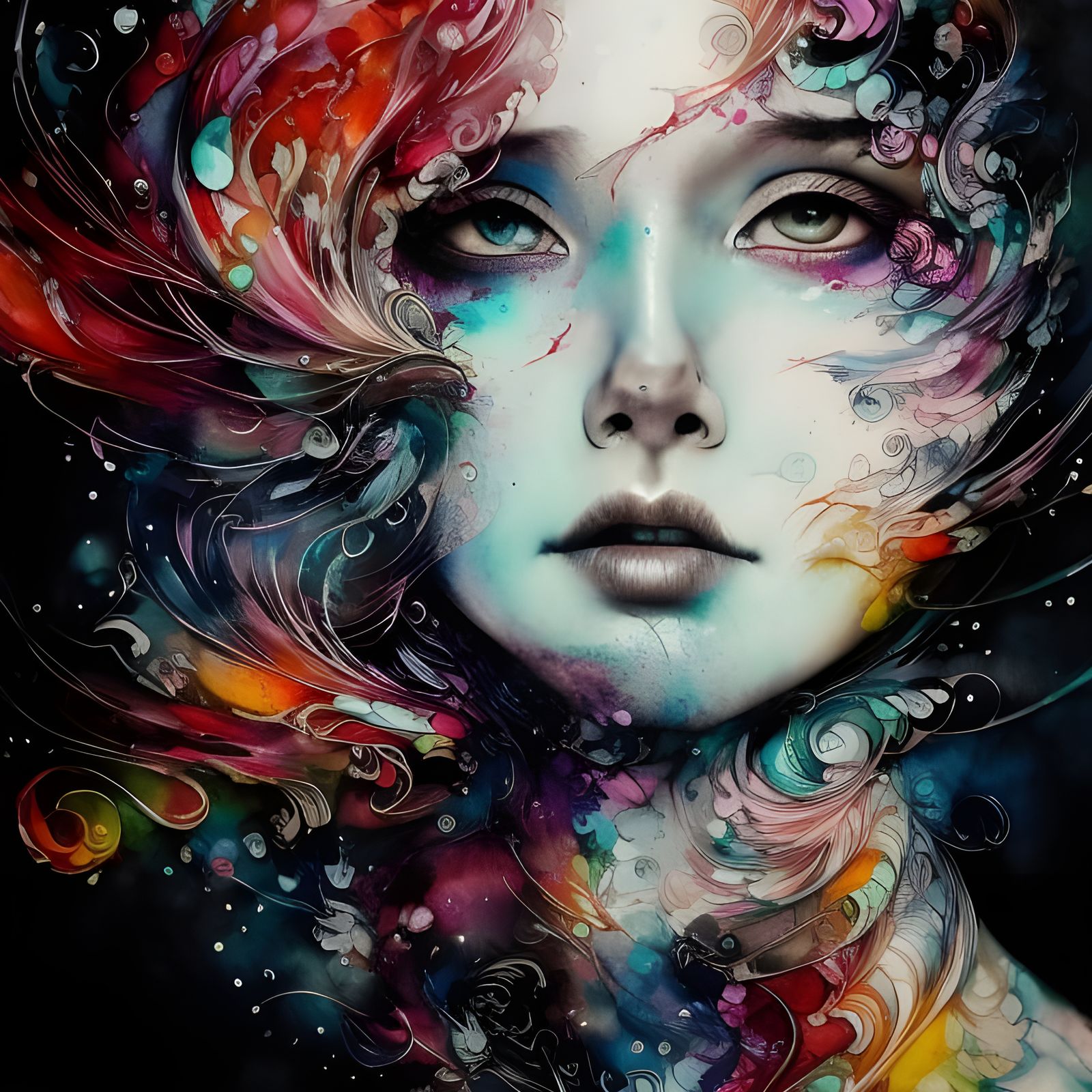 Colorful Ink Flow Portrait: Photorealistic Masterpiece