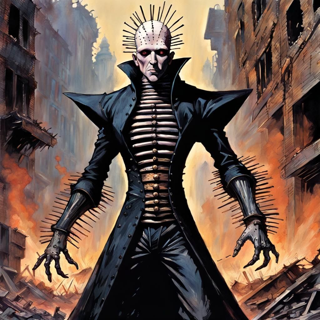 Pinhead Cenobite Destroys City: Manga Style Illustration