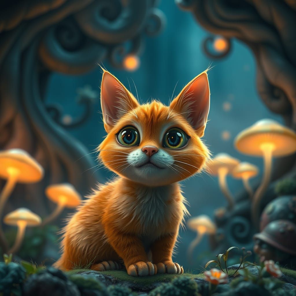 Enchanted Whimsy Cat in Mystical Forest
