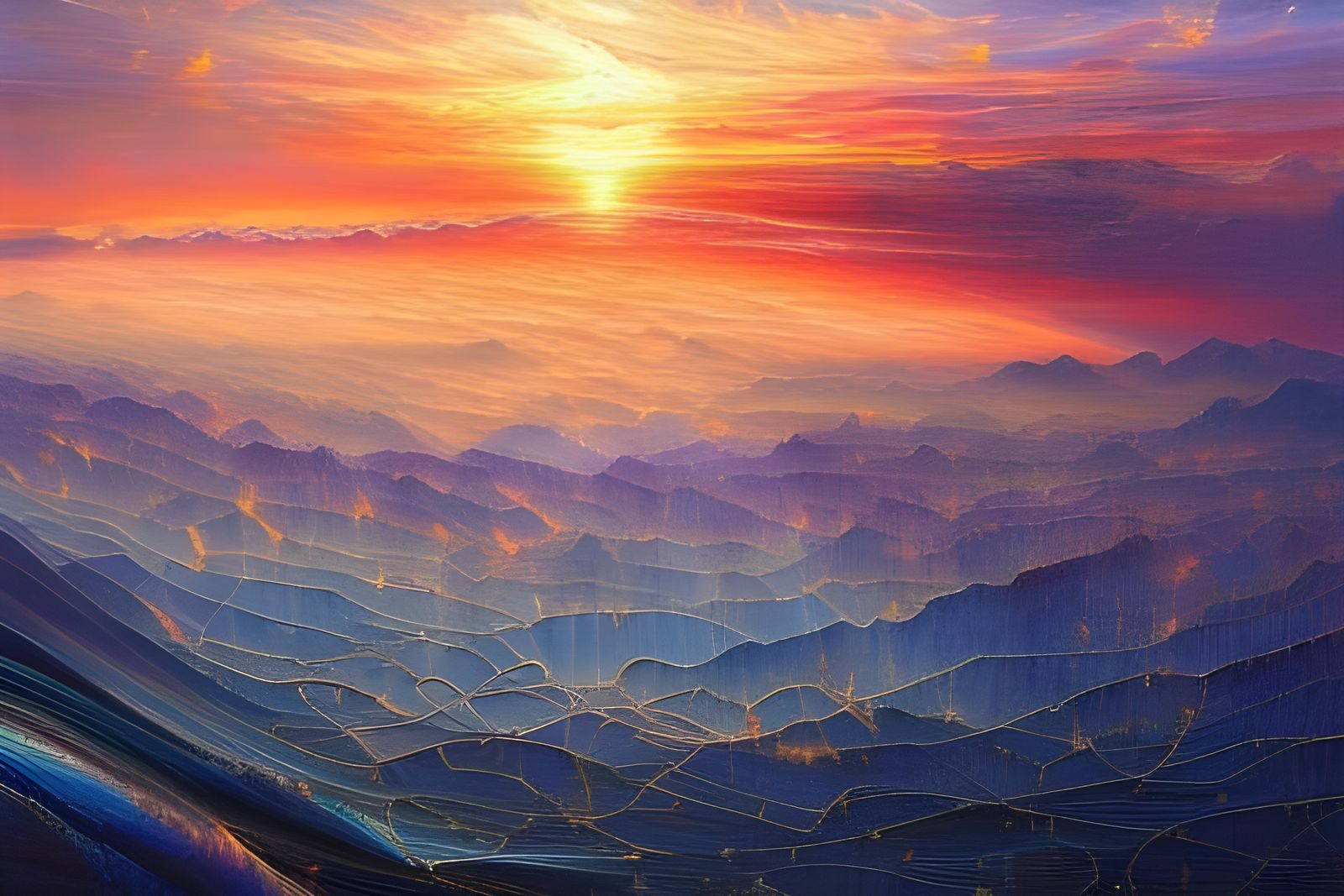 Hyperdetailed Sunrise Mountain Landscape in Photorealism