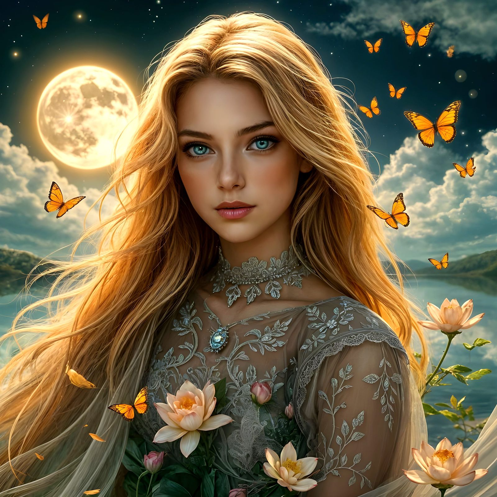 Ethereal Fantasy Portrait of a Young Woman in Harmony with N...