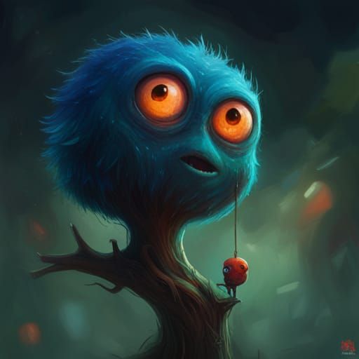 Adorable Blue Monster Tree in Hyperdetailed Fantasy Art