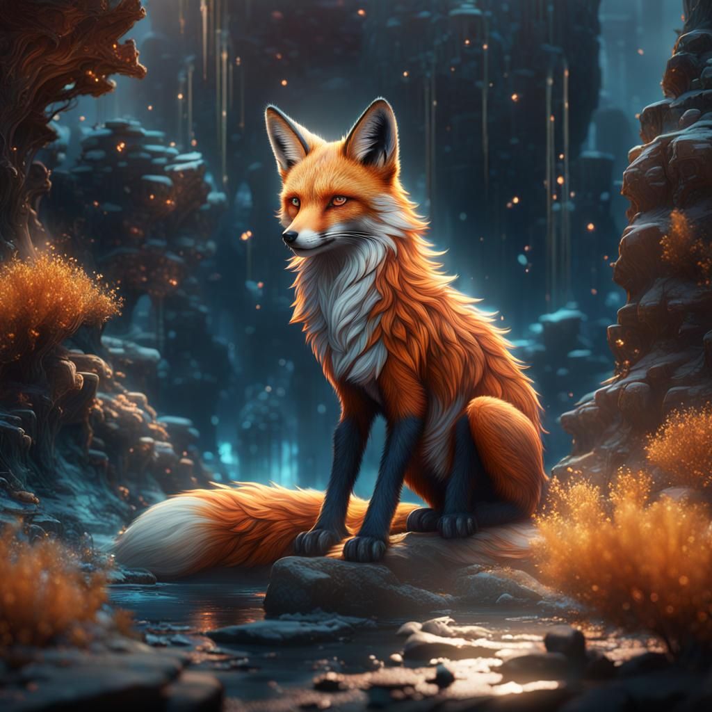 Crystal Fox in Detailed Matte Painting