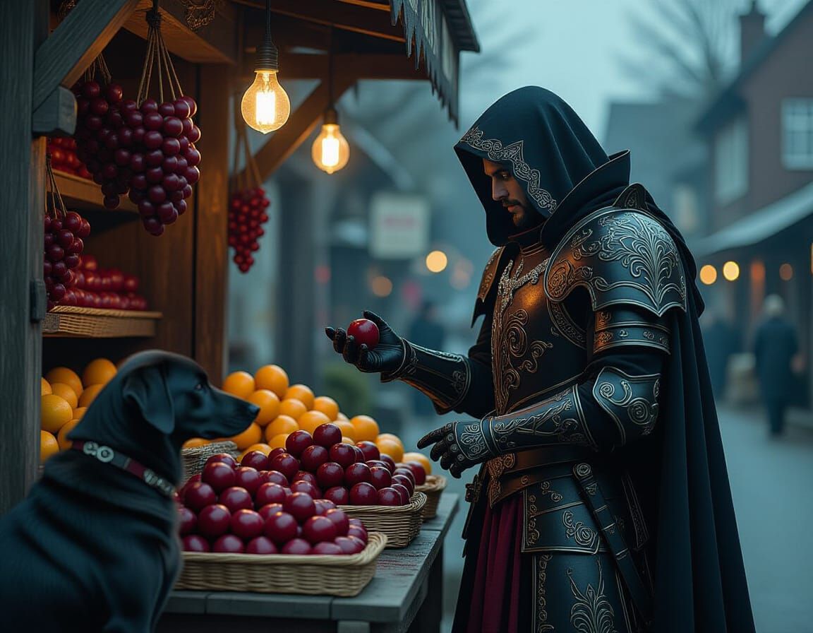 Gothic Vampire Knight Inspects Crimson Fruit