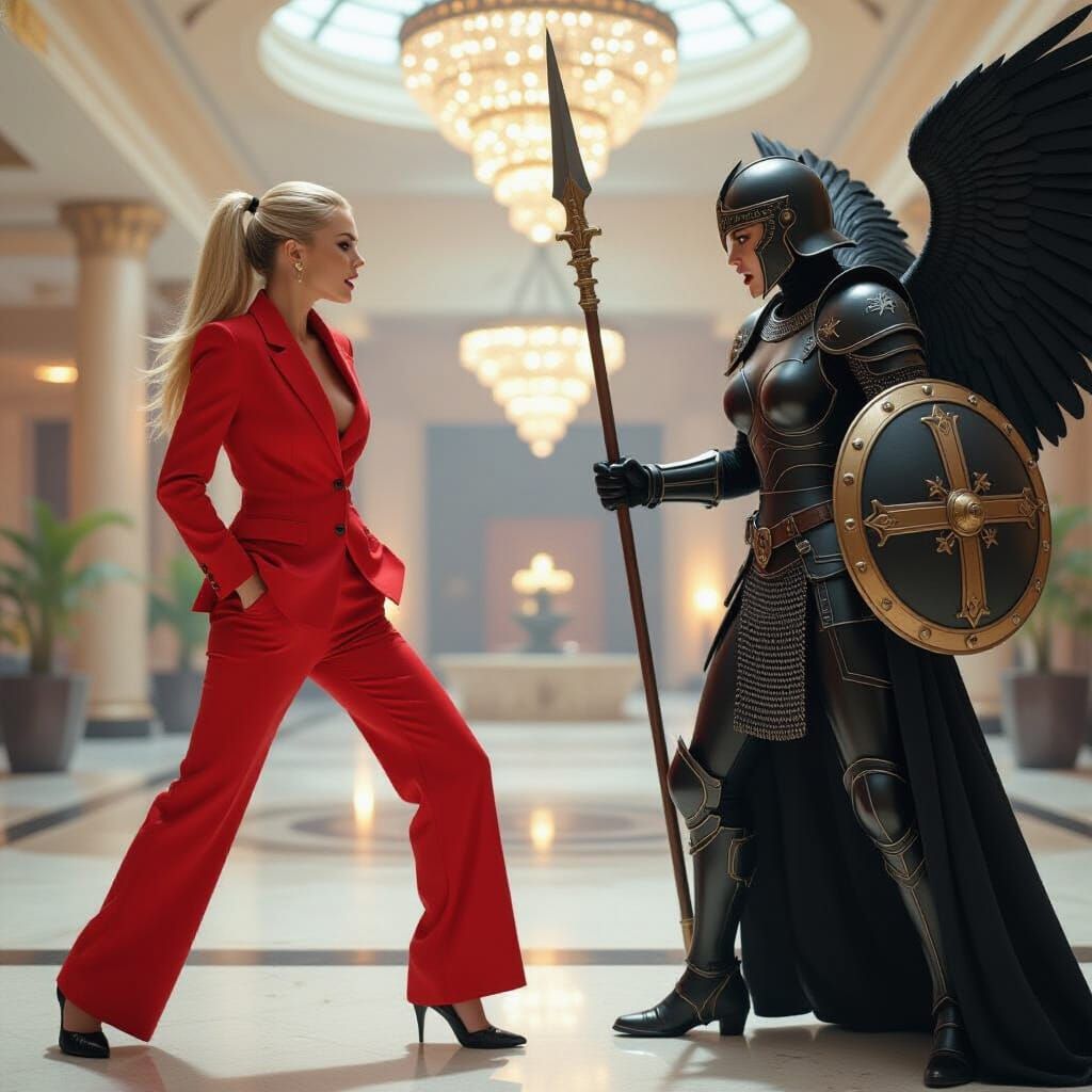 Woman vs. Angel in Dark Futuristic Style