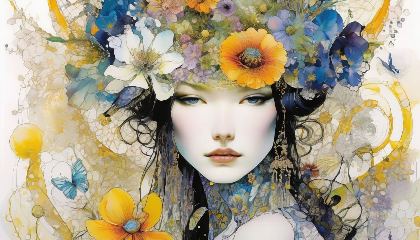 Elegant Wildflowers in Alcohol Ink Style