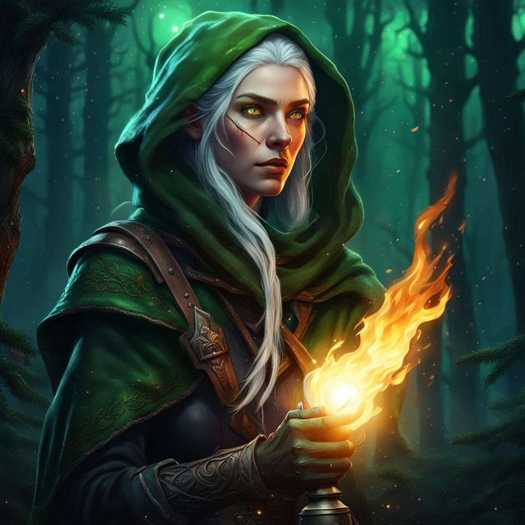 Elf Ranger Portrait in Moonlit Forest