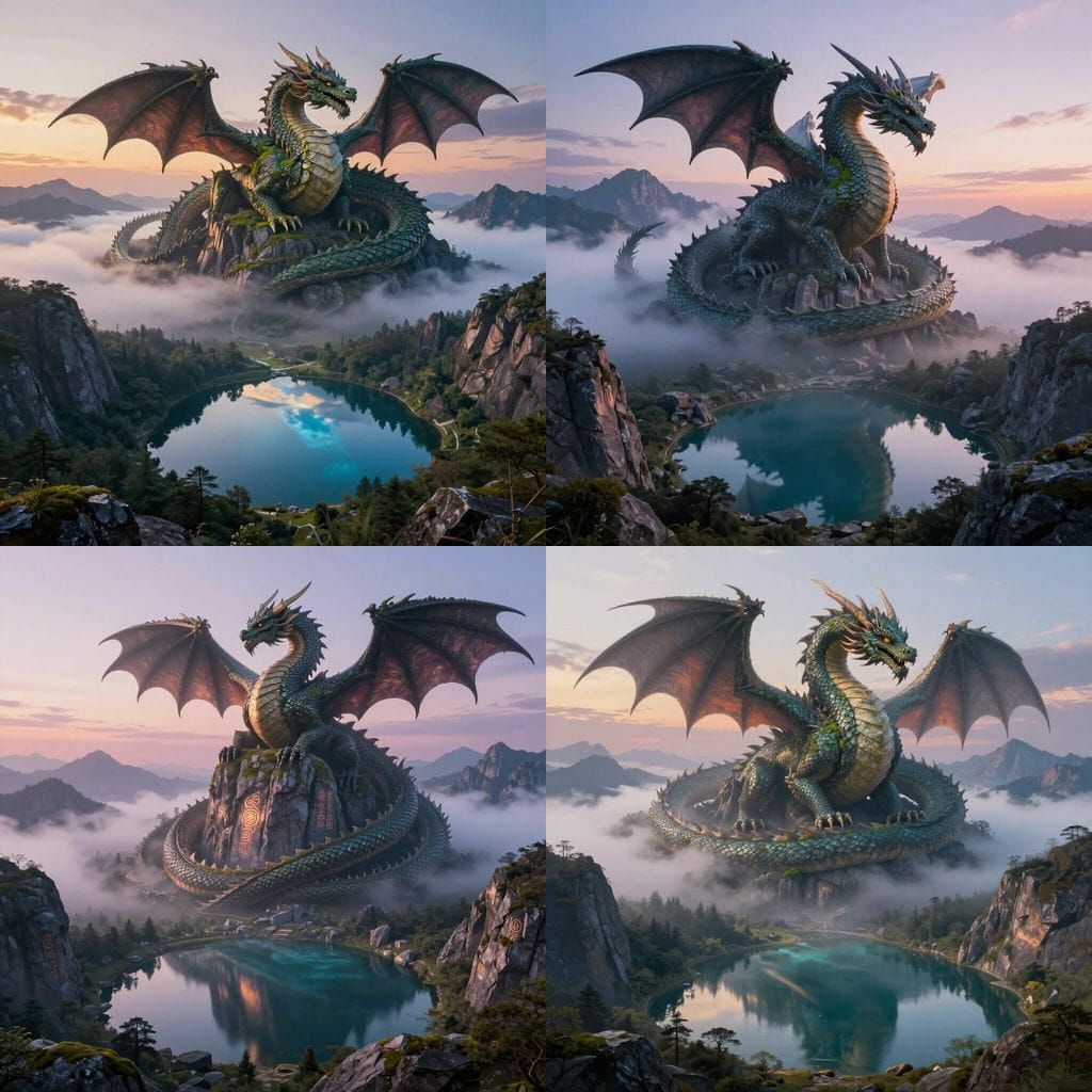 Ancient Dragon on Misty Mountain Peak