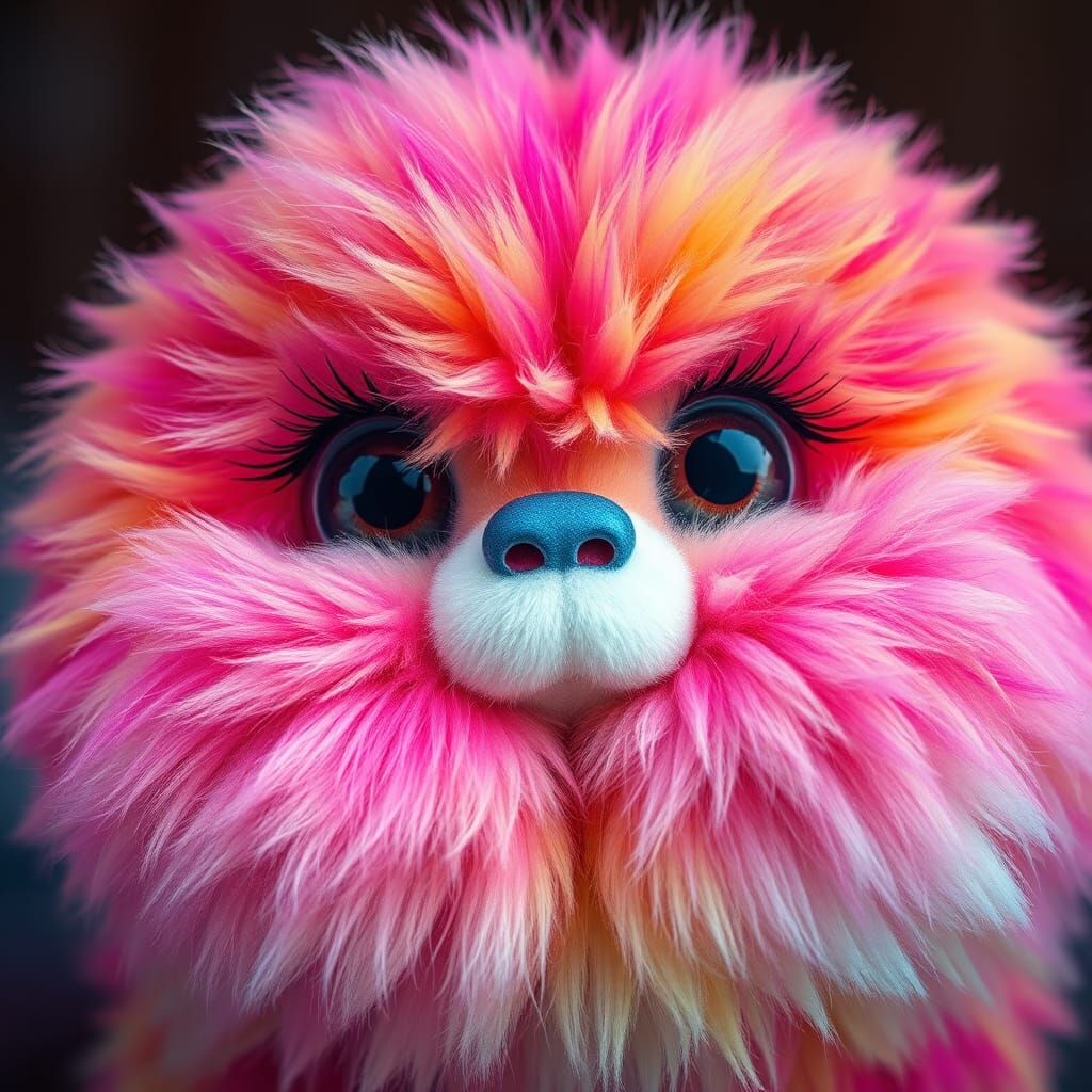 Colorful Flufferpuff with Sparkling Eyes in Hyperrealism