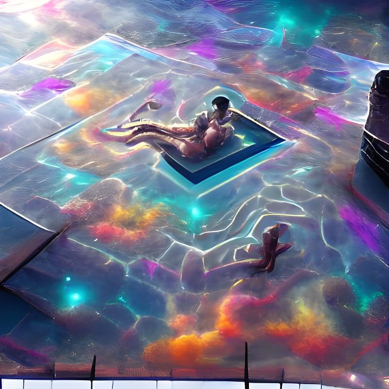 Cosmic Rooftop Pool in Pablo Amaringo Style