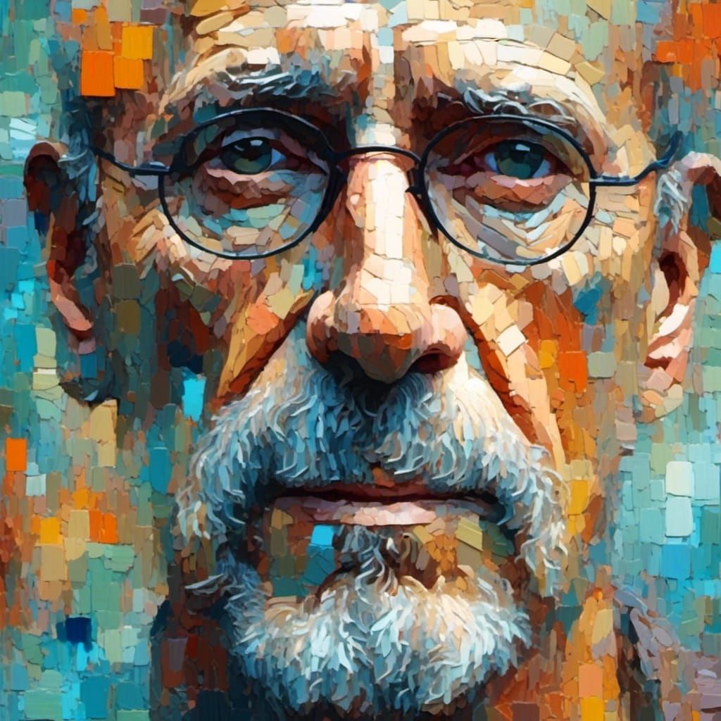 Vibrant Mosaic Portrait in Neon Colors