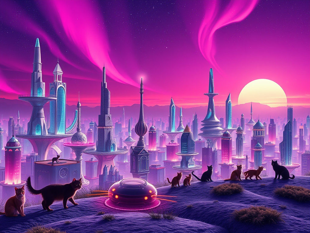 Futuristic Feline Cityscape on Alien Planet Felisia