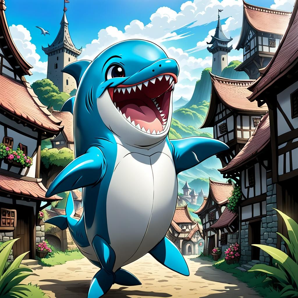 Chibi Kaiju Dolphin Attacks Medieval Village