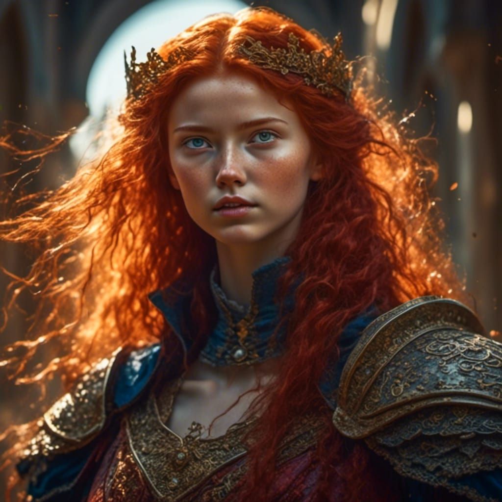 Red-Haired Girl in Medieval Costume: Detailed Portrait