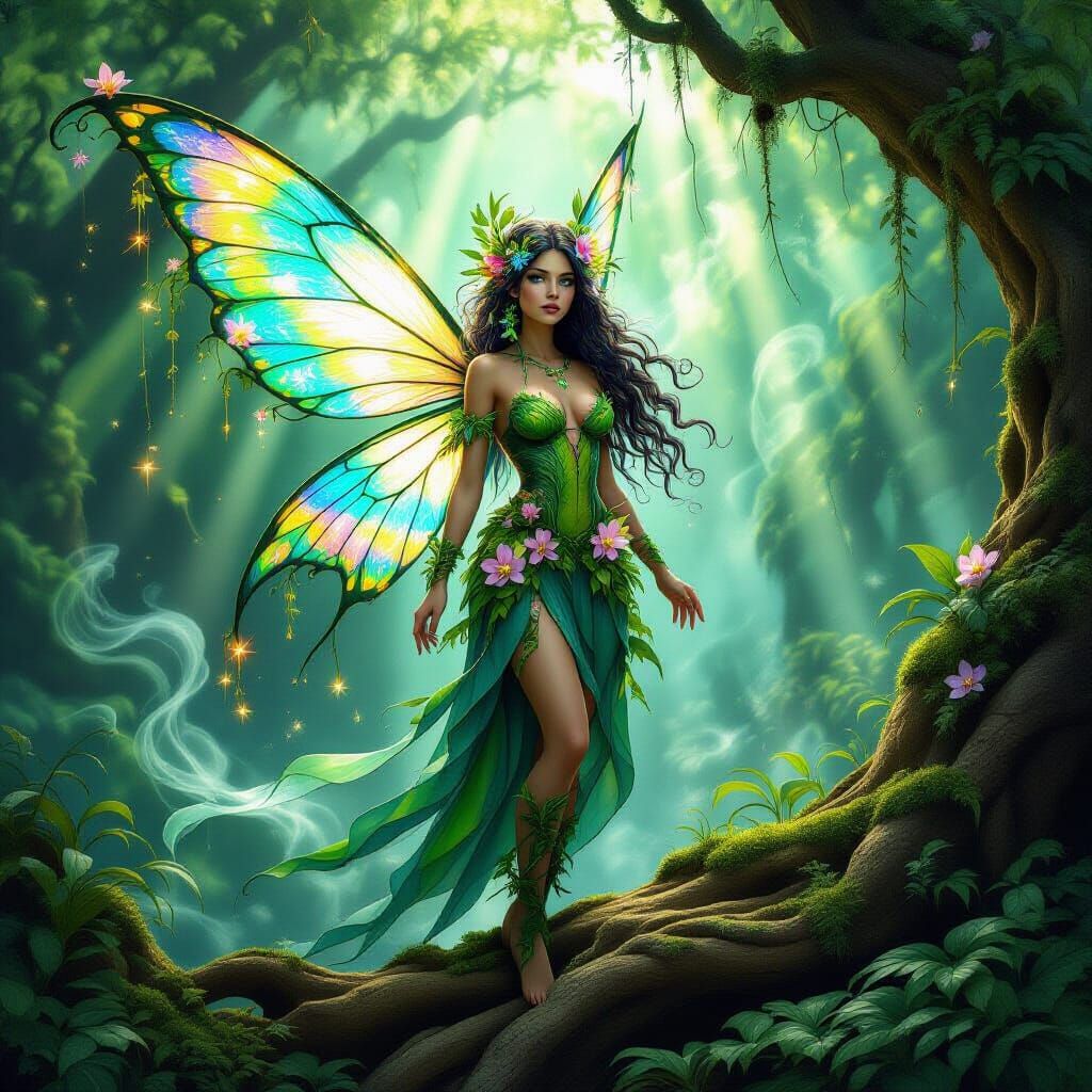 Enchanting Rainforest Fairy with Bioluminescent Flora