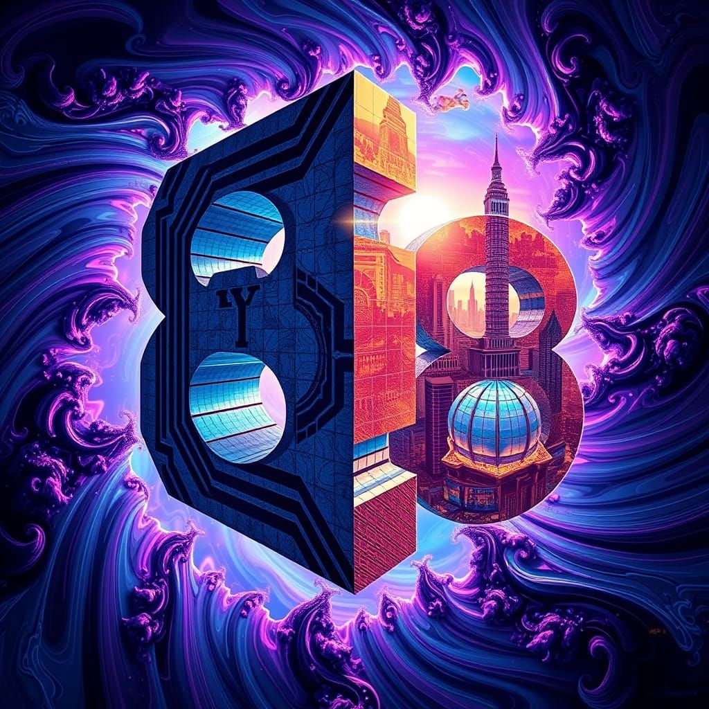 Intricate Geometric Patterns in Vibrant Futuristic Cityscape