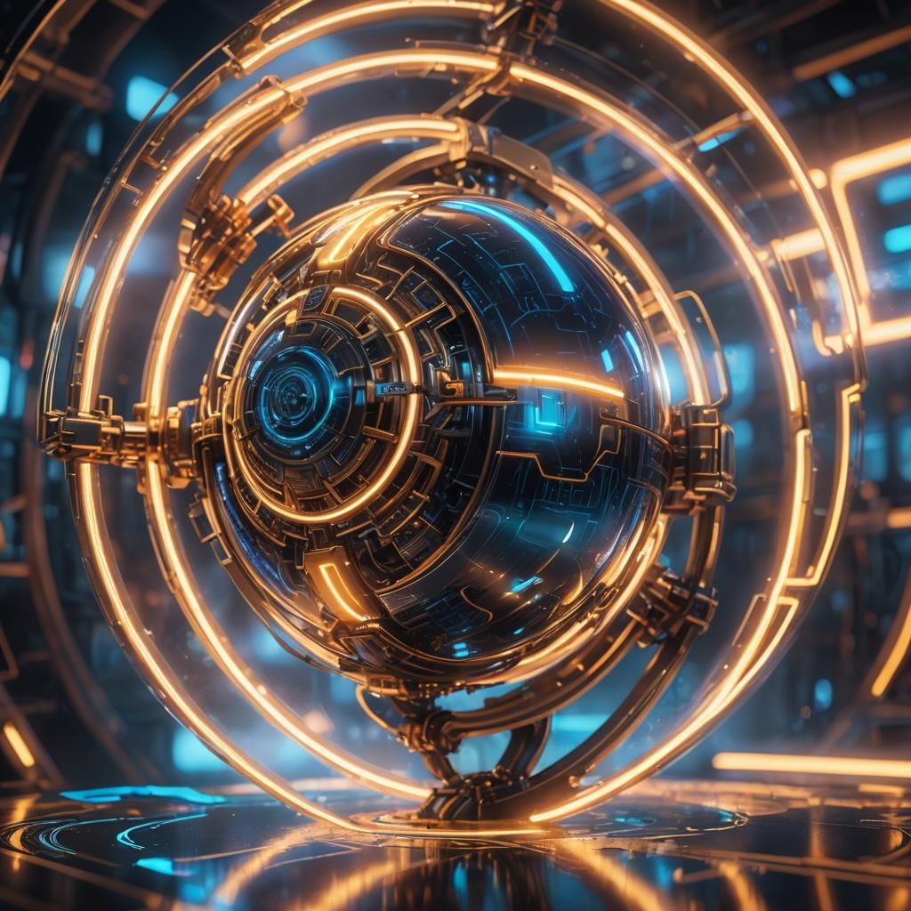 Glowing Orb Above Futuristic Mechanism in Sci-Fi Style