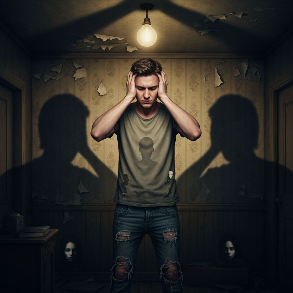 Troubled Man in Shadowy Room, Hyper-Realistic