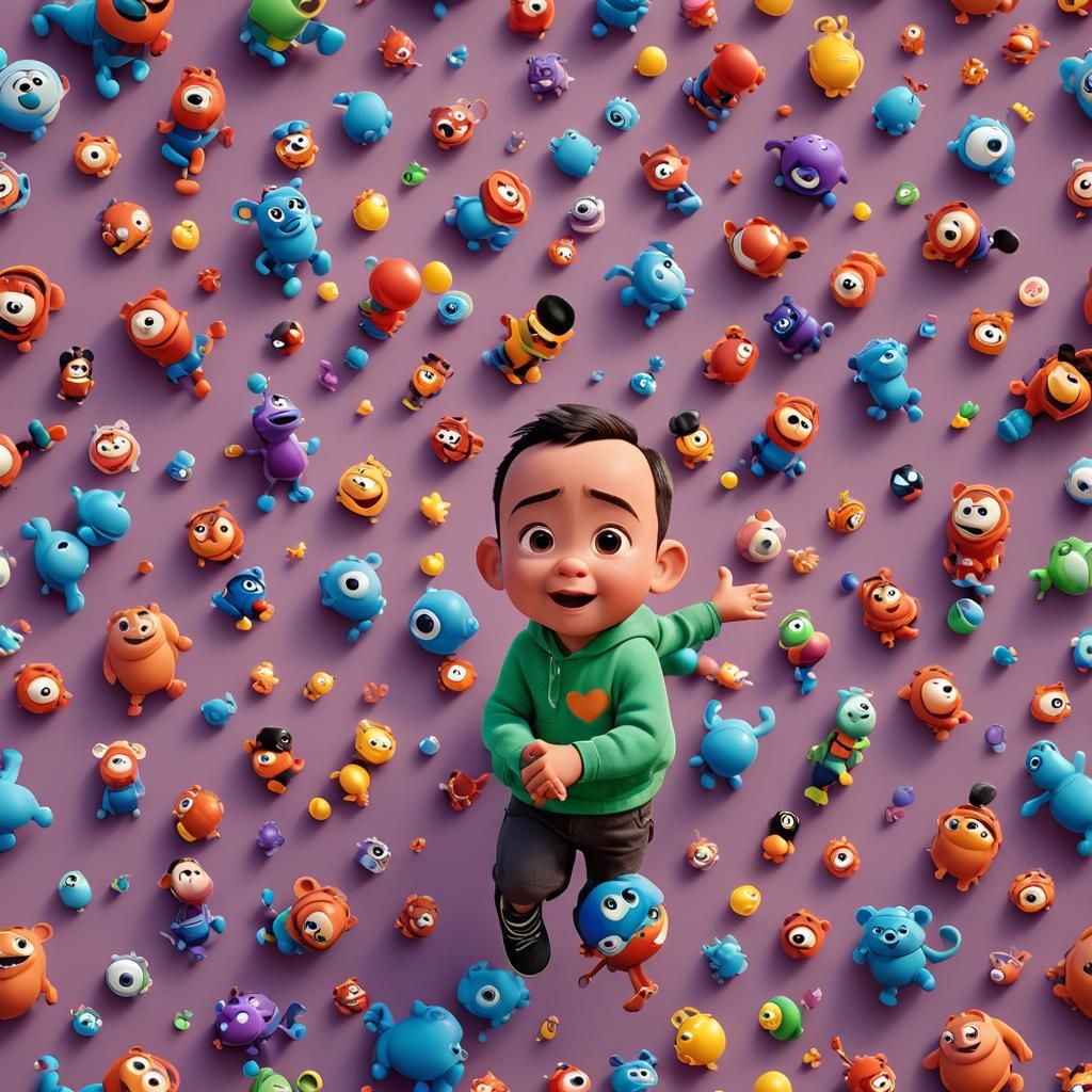 Bald Baby Running: Pixar-style 3D Digital Art