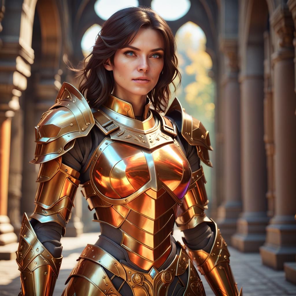 Brunette Paladin in Gold Armor: 3D Game Cinematic