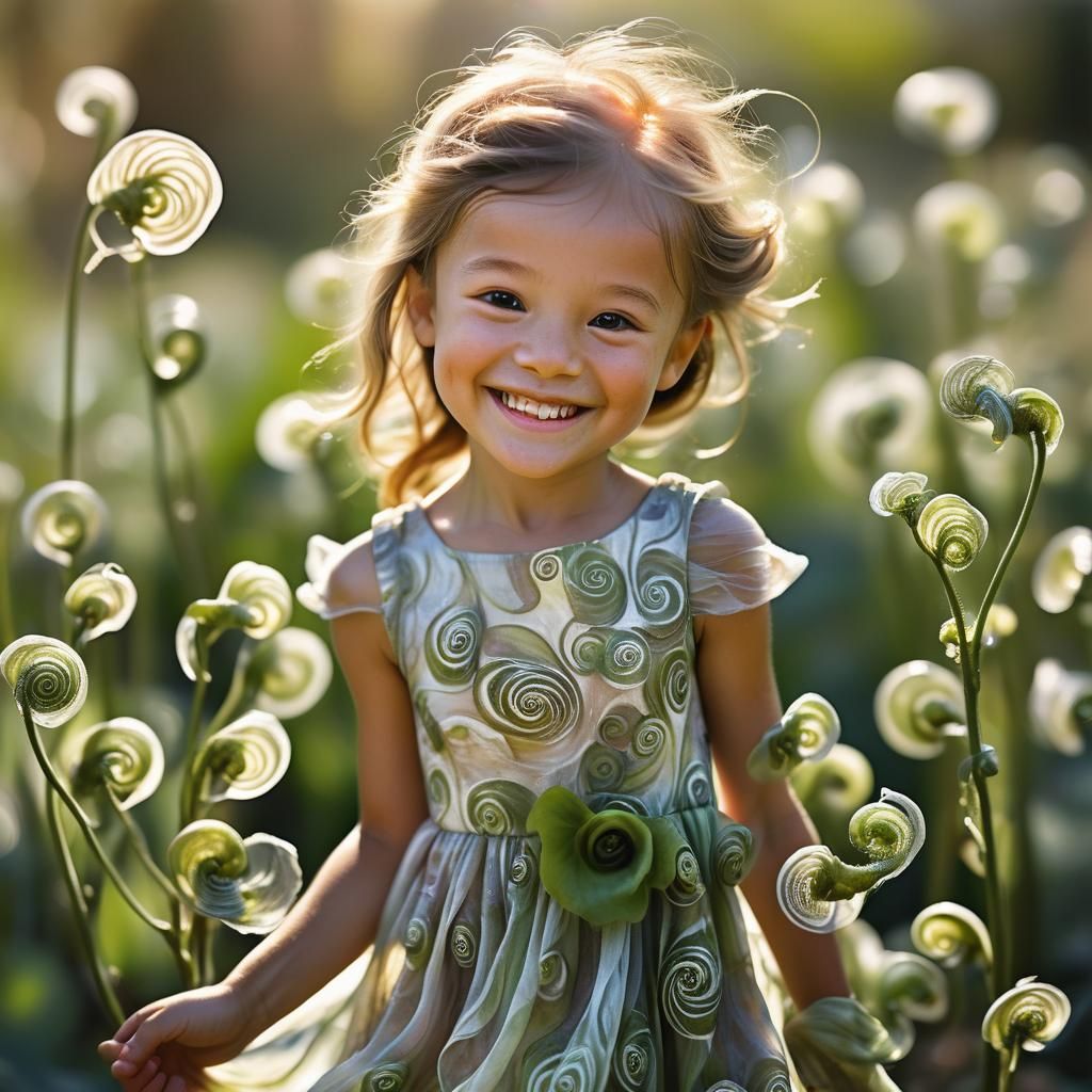 Ethereal Child in Whimsical Garden Wonderland