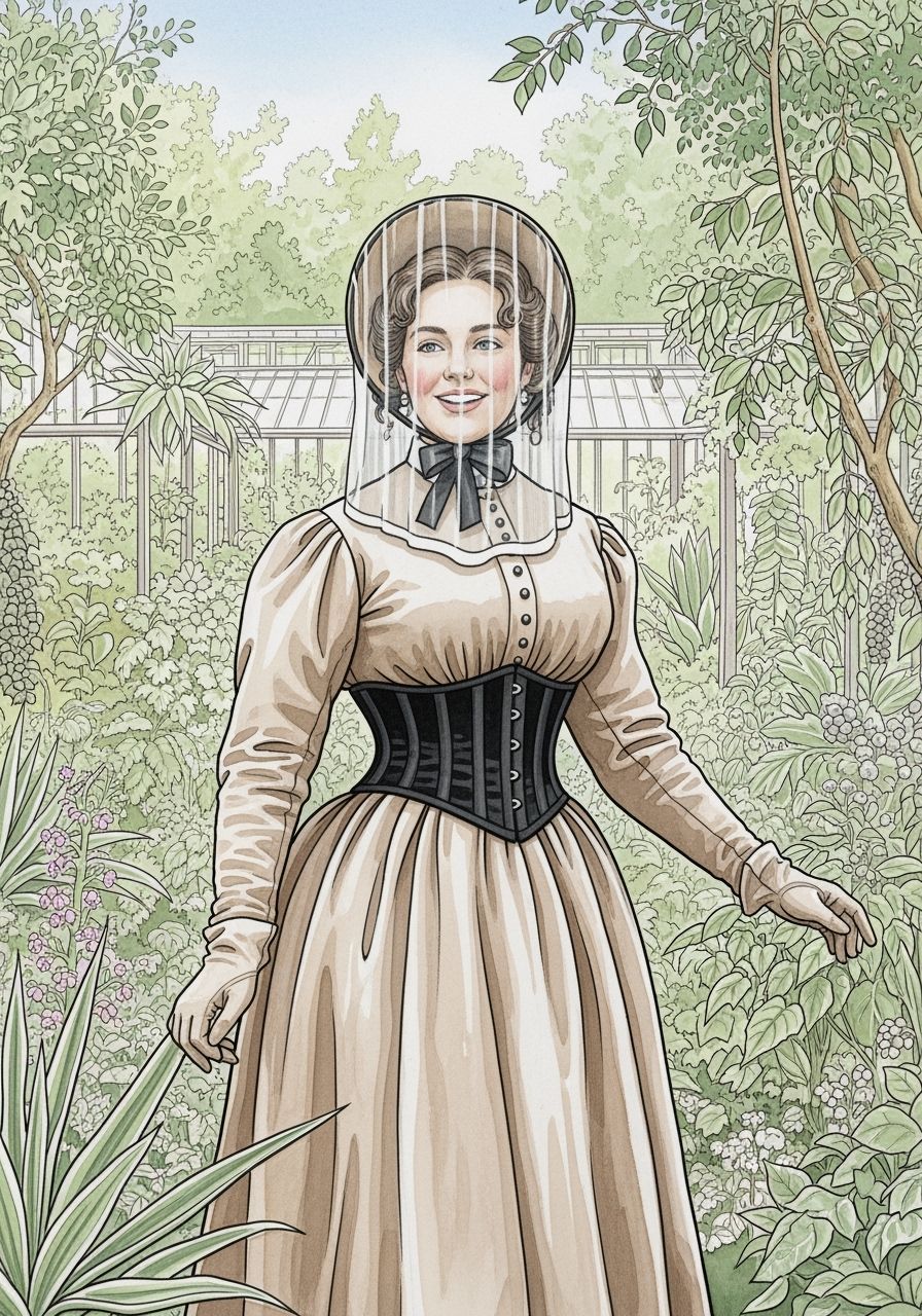 Curvy Woman in Botanical Garden as Watercolor Painting