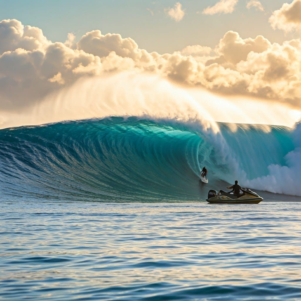 Athletic Surfer Rides 100-Foot Wave at Peahi, Maui