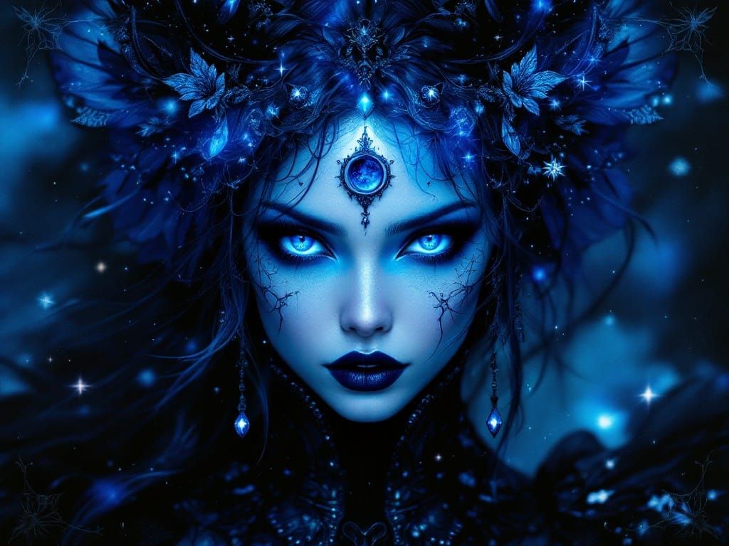 Ethereal Blue Moon Fairy in Gothic Splendor