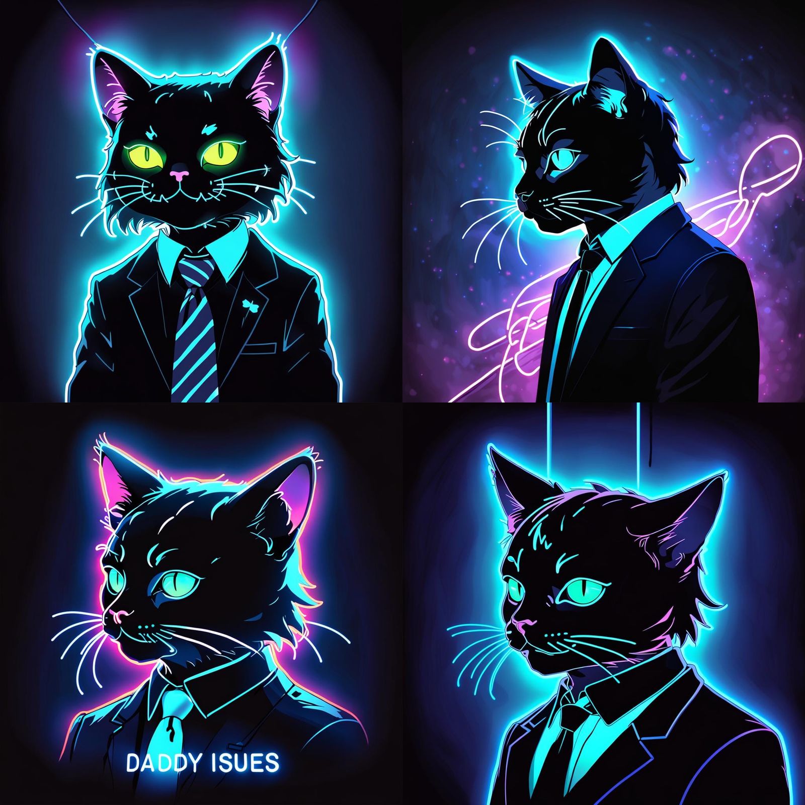 Surreal Cat Silhouette in Dreamlike Neon