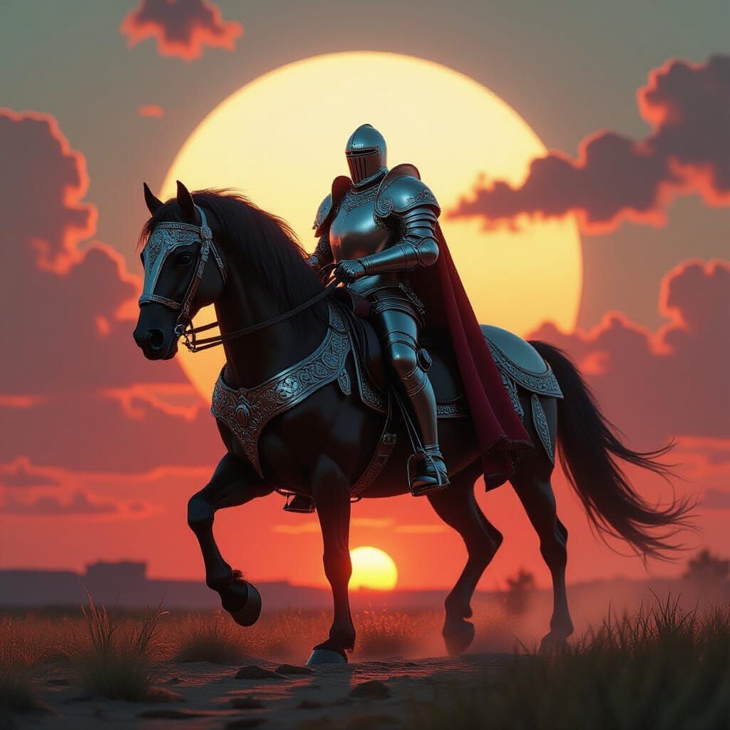 Knight Riding into Fiery Sunset Concept Art