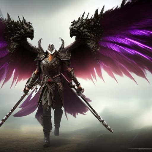 Winged Warrior in Dark Fantasy Style