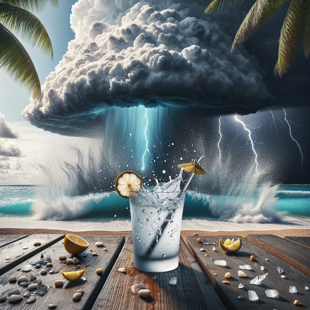 Tropical Storm Cocktail: A Hyper-Realistic Seaside Scene