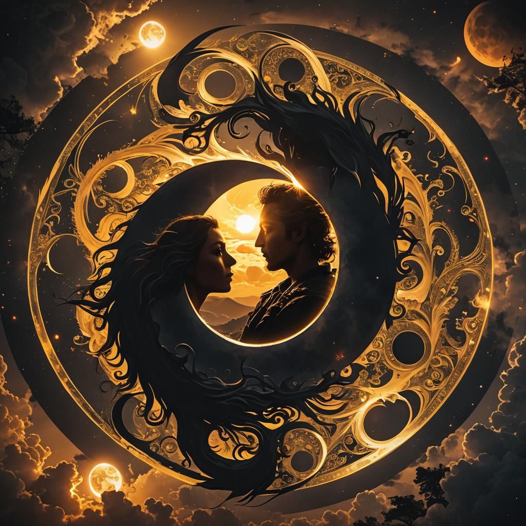 Yin Yang Solar Eclipse Silhouette: Fantasycore Art