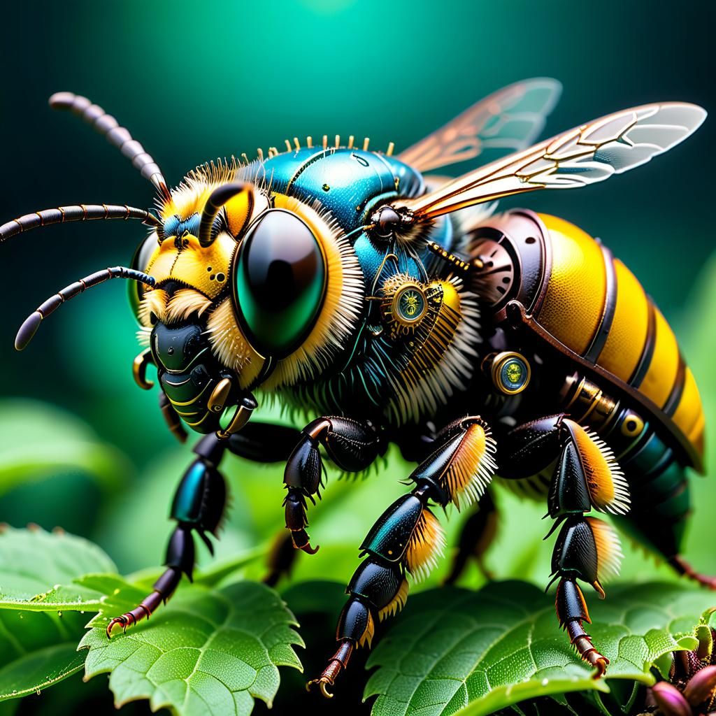 Steampunk Bee in Fantasy Macro Photography