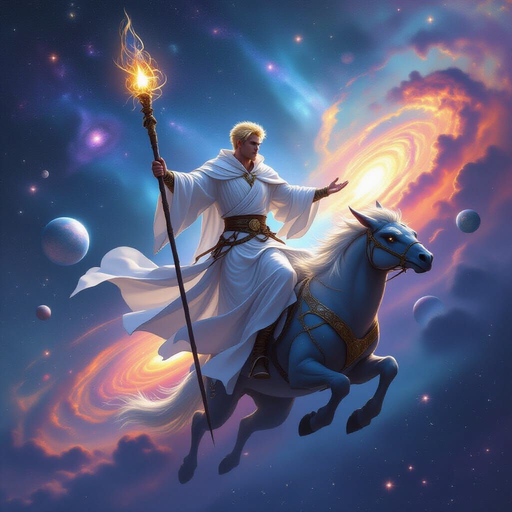 Мистичен воин, висок и красив, с руса къса коса  с бели одеж...