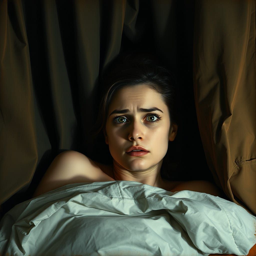 A Woman's Desperate Struggle to Sleep in Darkened Room