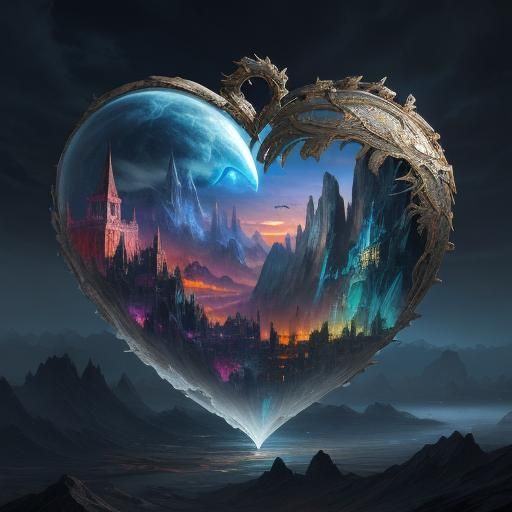 Dramatic Crystal Heart in Digital Matte Painting Style