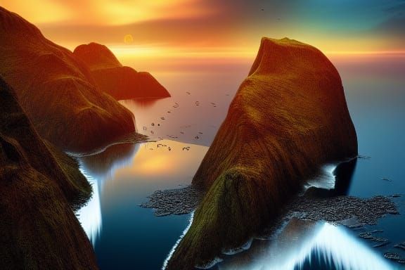 Puffins in Faroe Islands Fantasy Landscape