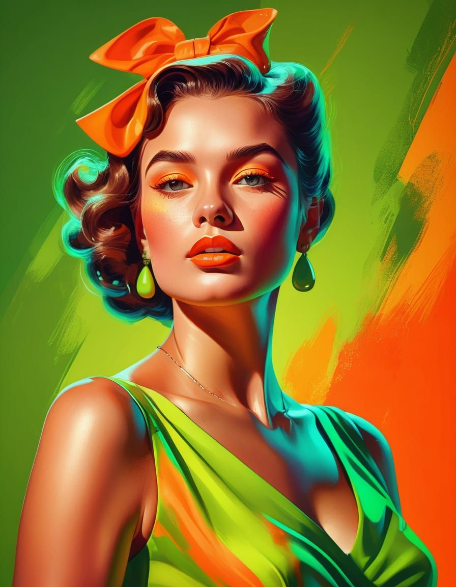 Vintage Pin-Up Portrait in Neon Colors