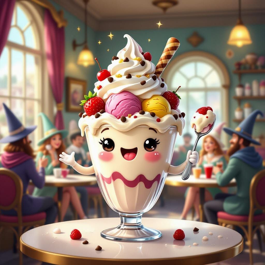 Enchanted Ice Cream Parfait Feeds Itself in Magic Cafe