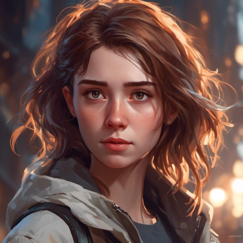 Optimistic Nervous Teenager Portrait in Hyperdetailed Style